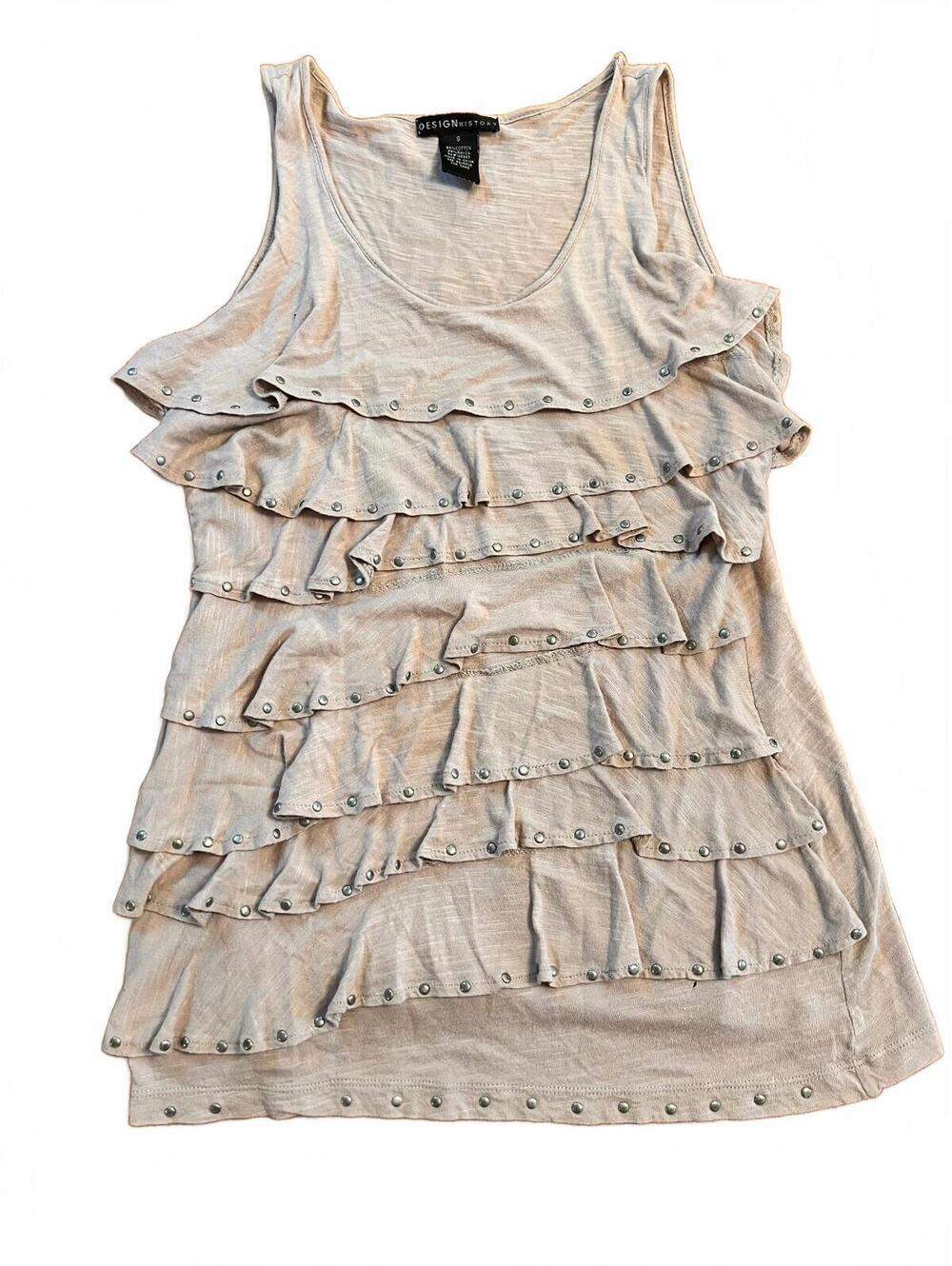 Design History Women's Ruffle Tank Top with Stud Details, Size Small